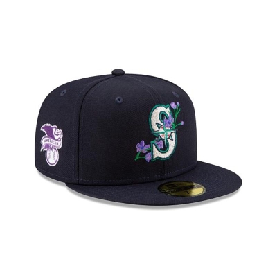 Blue Seattle Mariners Hat - New Era MLB Side Patch Bloom 59FIFTY Fitted Caps USA4825367